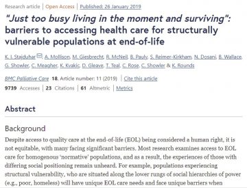 “Just too busy living in the moment and surviving”: Barriers to accessing health care for structurally vulnerable populations at end-of-life