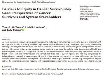 Barriers to equity in cancer survivorship care: Perspectives of cancer survivors and system stakeholders