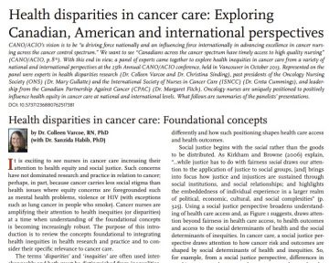 Health disparities in cancer care: Exploring  Canadian, American and international perspectives