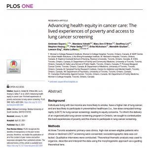 Advancing health equity in cancer care: The lived experiences of poverty and access to lung cancer screening
