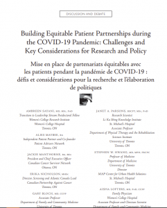 Building Equitable Patient Partnerships during the COVID-19 Pandemic: Challenges and Key Considerations for Research and Policy