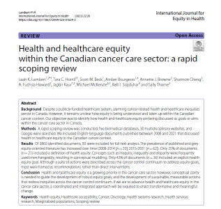 Health and healthcare equity within the Canadian cancer care sector: A rapid scoping review