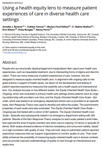 Using a health equity lens to measure patient experiences of care in diverse health care settings