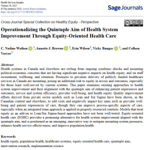 Operationalizing the Quintuple Aim of health system improvement through Equity-Oriented Health Care