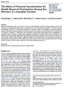 The ethics of financial incentivization for health research participation among sex workers in a Canadian context