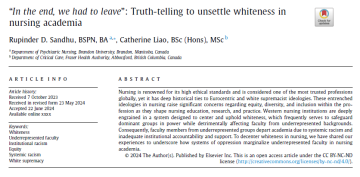 “In the end, we had to leave”: Truth-telling to unsettle whiteness in nursing academia