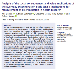 Analysis of the social consequences and value implications of the Everyday Discrimination Scale (EDS): Implications for measurement of discrimination in health research