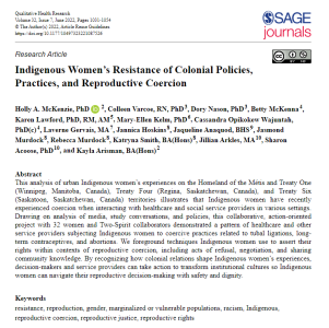 Indigenous women’s resistance of colonial policies, practices and reproductive coercion