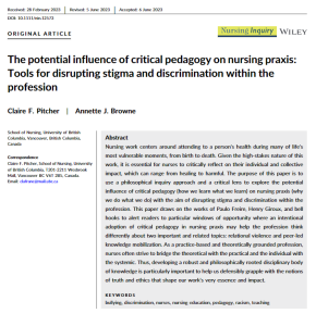 The potential influence of critical pedagogy on nursing praxis: Tools for disrupting stigma and discrimination within the profession