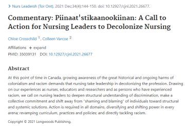 Piinaat’stikaanookiinan: A call to action for nursing leaders to decolonize nursing