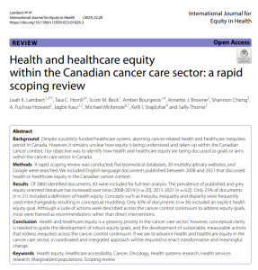 Health and healthcare equity within the Canadian cancer care sector: A rapid scoping review