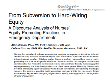 From subversion to hard-wiring equity: A discourse analysis of nurses’ equity-promoting practices in emergency department