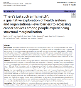 “There’s just such a mismatch”: A qualitative exploration of health systems and organizational-level barriers to accessing cancer services among people experiencing structural marginalization